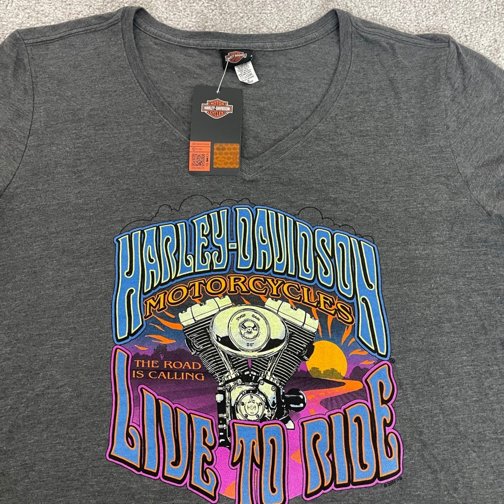 Harley Davidson T Shirt Womens 2X Biker Road Trippin V Neck Graphic Tee NWT